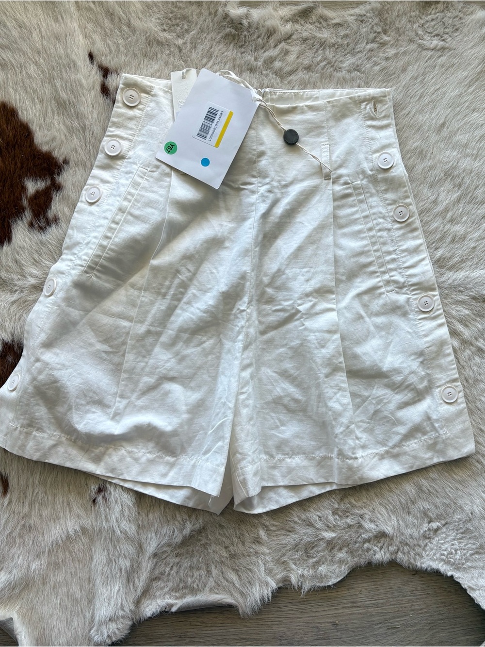 NWT SUOLI White Linen High-Waist Button-Trim Women’s Sailor Style Shorts